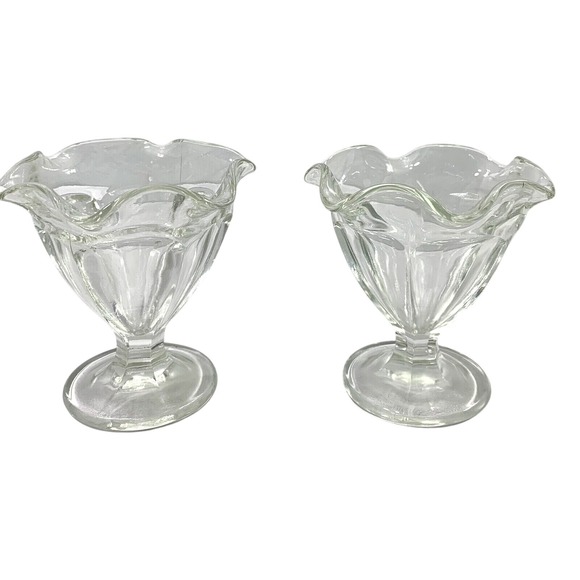 Two Clear‎ Glass Ice Cream Dishes Bowls Pedestal Goblets - Picture 1 of 6